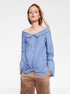 Zara blue pinstripe wide collar shirt